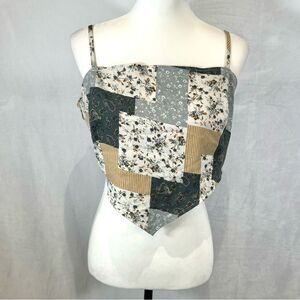 Boho patchwork color block handkerchief bandana tie back top size small